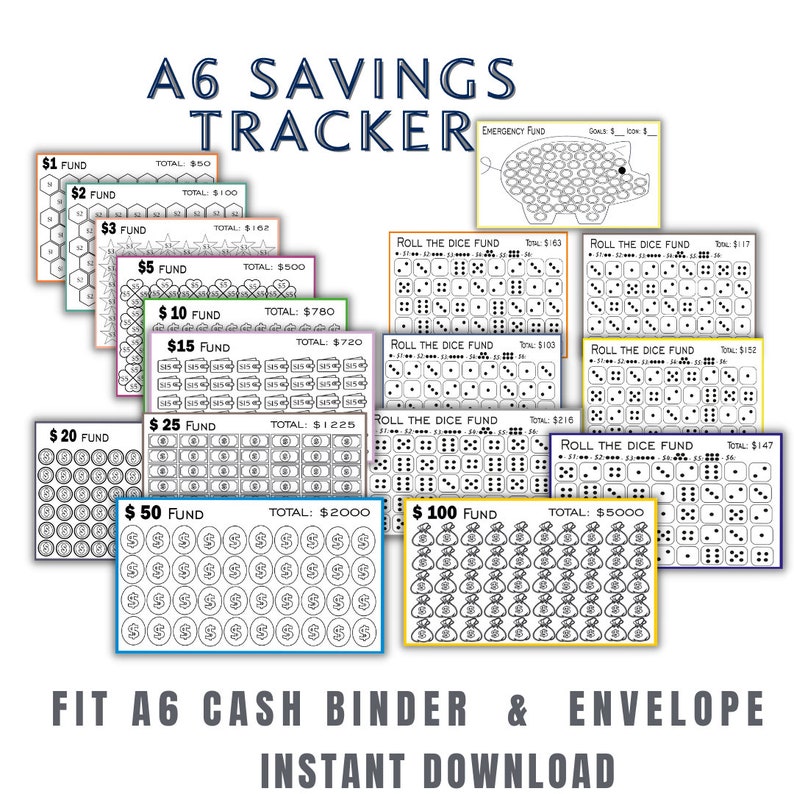 A6 Savings Tracker, Saving funds bundle, Printable Savings Challenge, A6 Cash binder & Envelope, 6x3.5 inch Finance Planner,  Printable PDF 