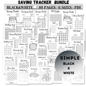 Saving tracker bundle, Black&White Saving funds, Printable Savings Challenge, Budget, Finance Planner, Digital GoodNotes, Printable PDF Page