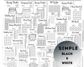 Saving tracker bundle, Black&White Saving funds, Printable Savings Challenge, Budget, Finance Planner, Digital GoodNotes, Printable PDF Page