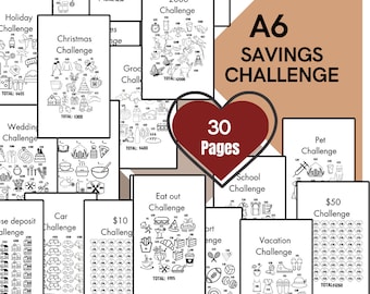 A6 Savings Challenge: 30 Printable Budget Trackers (Digital Download)
