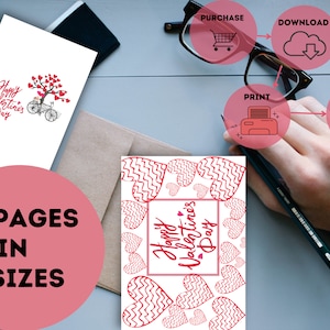 Niedliche Valentinskarte, druckbare Karte, Valentinstag Postkarten Set, Valentinstag Postkarte Vorlage in 3 Größen