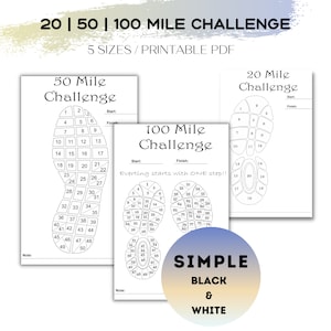 20 | 50 | Desafio 100 Mile, rastreador de treino, rastreador de fitness, página PDF para impressão A4, A5, carta dos EUA, meia letra, Classic Happy Planner,