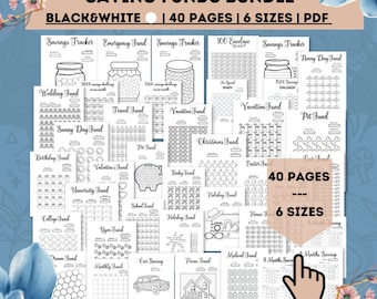 Savings Tracker Bundle: Black & White Finance Planner (Digital Download PDF)