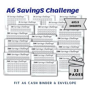 A6 Savings Challenge,Black and White,  A6 Cash binder & Envelope, 6x3.5 inch, Saving funds bundle, Printable Savings trackers, Printable PDF