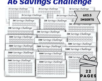 Défi épargne A6, noir et blanc, classeur et enveloppe A6, 6 x 3,5 pouces, ensemble de fonds d'épargne, suivis d'épargne imprimables, PDF imprimable