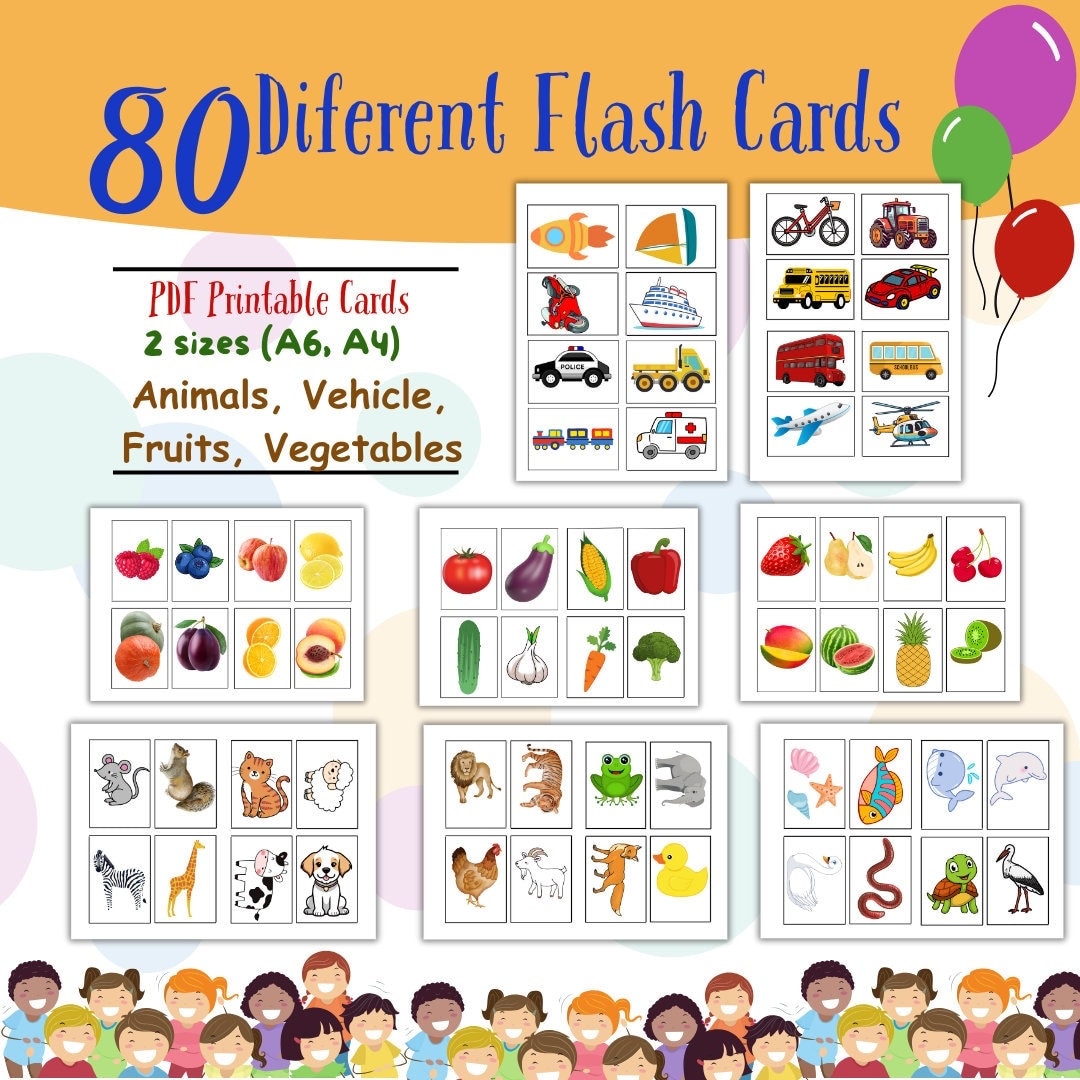 80 Printable Cards Montessori,animals,vehicle,fruits,vegetables,pdf ...