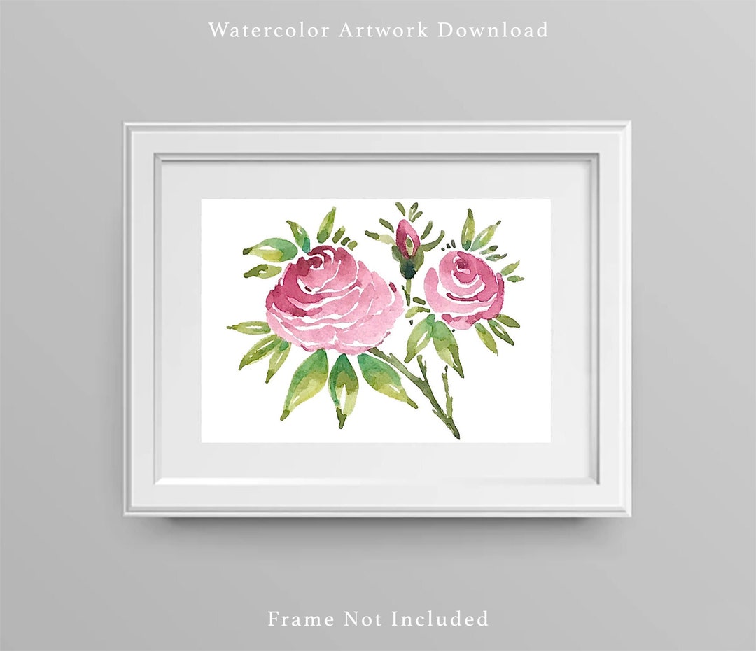 Digital Download Pink Roses Watercolor Artwork Downloadable - Etsy