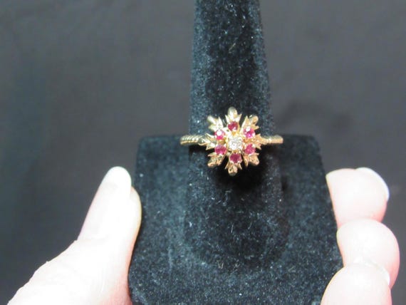 Antique Ruby Ring - 1920's Ruby and Diamond Ring … - image 1
