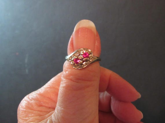 Vintage Ruby Ring - Ruby and Diamond Bi-Pass Ring… - image 7