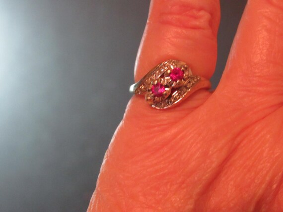 Vintage Ruby Ring - Ruby and Diamond Bi-Pass Ring… - image 8