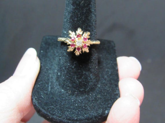 Antique Ruby Ring - 1920's Ruby and Diamond Ring … - image 3