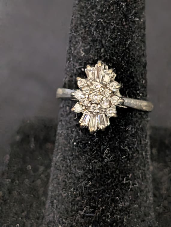 Vintage Diamond Ring - 10K White Gold Ring - 1980's Diamond Jewelry   DH