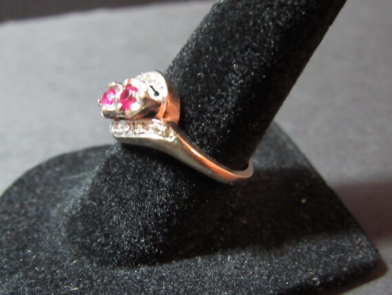 Vintage Ruby Ring - Ruby and Diamond Bi-Pass Ring… - image 3