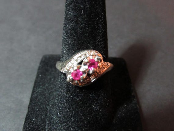 Vintage Ruby Ring - Ruby and Diamond Bi-Pass Ring… - image 1