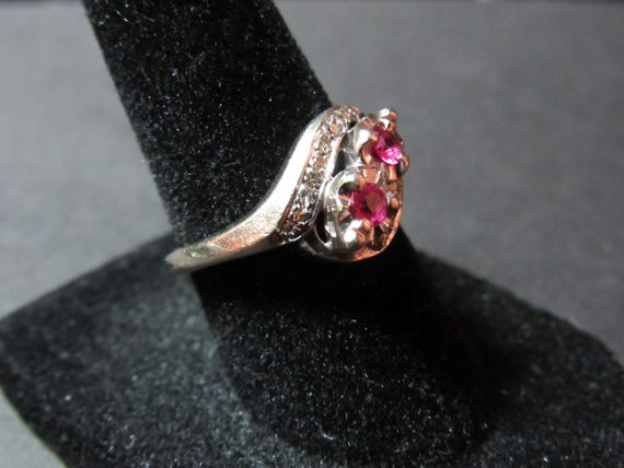 Vintage Ruby Ring - Ruby and Diamond Bi-Pass Ring… - image 4