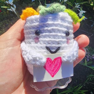 Crochet Flower Pot with Heart Sign: Handmade Acrylic Yarn Decor