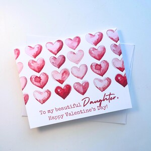 Valentine’s Day Card for Daughter – Watercolor Heart Pattern, “To My Beautiful Daughter” Greeting, Handmade A2 Folded Note Card