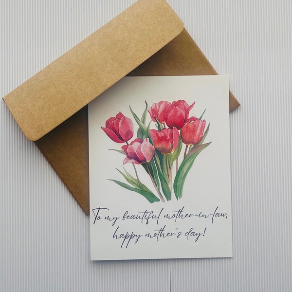 Mother In-law Mother’s Day Cards, Pink Tulips Mother’s Day Card, Mother In-law Card, Mother’s Day Cards, Cards with Envelopes, Mother’s Day,