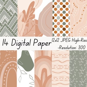 14 Boho Digital Papers, Boho Scrapbook Paper, Boho Backgrounds, Boho Patterns, Commercial Use Digital, Cute Boho
