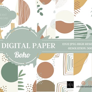 Boho Digital Papers, Boho Scrapbook Paper, Boho Backgrounds, Boho Patterns, Commercial Use Digital, Cute Boho, Collage Prints,