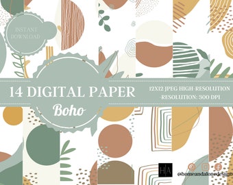 Papiery cyfrowe Boho, Papier do scrapbookingu Boho, Tła Boho, Wzory Boho, Cyfrowe zastosowanie komercyjne, Uroczy Boho, Wydruki kolażowe,