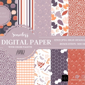 14 Fall Digital Papers, Fall Scrapbook Paper, Fall Backgrounds, Fall Patterns, Commercial Use Digital, Pumpkins Digital Paper, Sunflowers