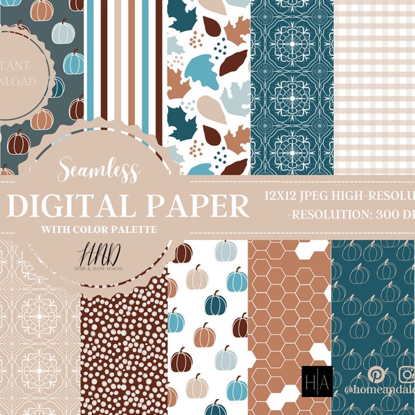 14 papeles digitales de otoño, papel de Scrapbook de otoño, fondos de otoño, patrones de otoño, uso comercial Digital, papel Digital de calabazas, girasoles