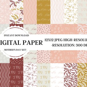Papeles digitales del Día de las Madres, Papel de álbum de recortes del Día de las Madres, Fondos Boho, Patrones Boho, Uso Comercial Digital, Boho Lindo, Día de las Madres