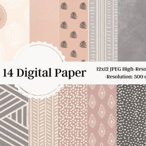 14 Boho Digital Papers, Boho Scrapbook Paper, Boho Backgrounds, Boho Patterns, Commercial Use Digital, Cute Boho, Spring Digital Paper