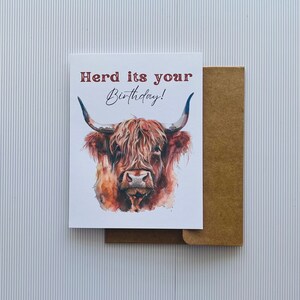 Highland Cow Birthday Card, Funny Farm Animal Greeting, Handmade Birthday Card, Birthday Cards, Happy Birthday Cards, Birthdays