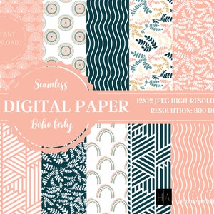 14 Boho Digital Papers, Boho Scrapbook Paper, Boho Achtergronden, Boho Patronen, Commercieel Gebruik Digitaal, Cute Boho