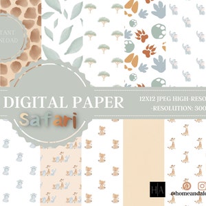 Safari Digital Paper, Safari Nursery Digital Paper, Digital Paper, Zoo Digital Paper, Instant Download, Commercial Use