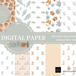 Safari Digital Paper, Safari Nursery Digital Paper, Digital Paper, Zoo Digital Paper, Instant Download, Commercial Use