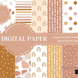 14 papéis digitais Boho, papel de scrapbook Boho, fundos Boho, padrões Boho, uso comercial digital, Boho fofo, Boho Rose