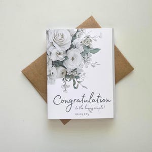 Congratulations to the Happy Couple Card, Personalized Wedding Date, Custom Wedding Greeting Card, Wedding Greeting Cards, Floral Card