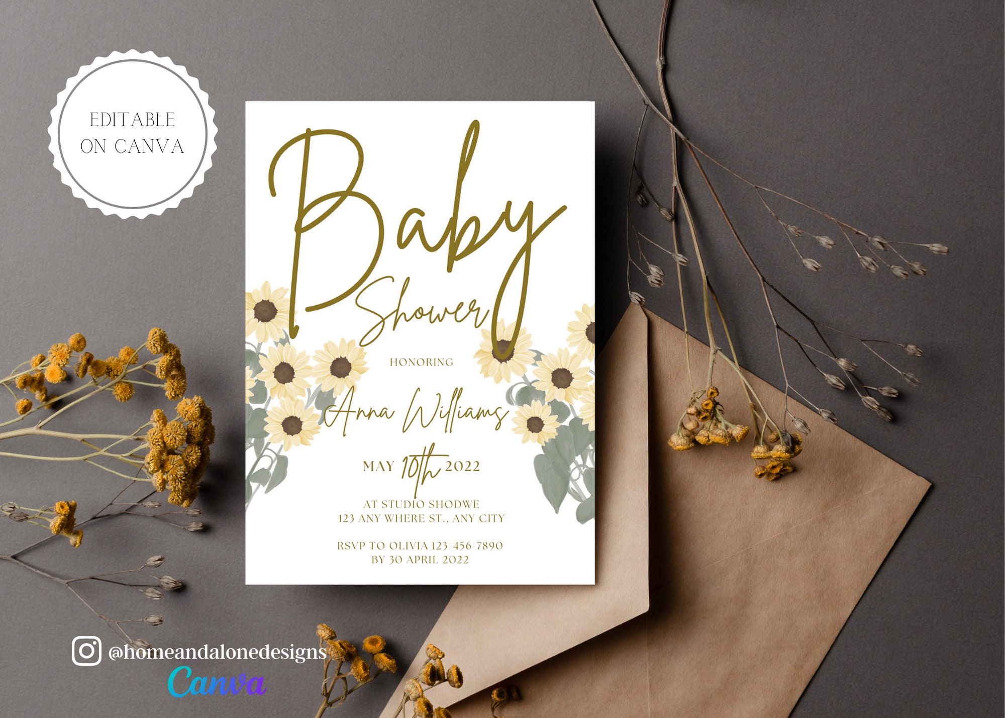 Sunflower Baby Shower Invitation Template Sunflower Baby Shower Sunflower Sunflower Baby Shower Theme Editable Canva