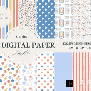 14 Boho Digital Papers, Boho Scrapbook Paper, Boho Backgrounds, Boho Patterns, Commercial Use Digital, Cute Boho, Rainbow Digital Paper