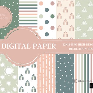 14 bohemiska digitala papper, bohemiskt scrapbookpapper, bohemiska bakgrunder, bohemiska mönster, digitalt för kommersiellt bruk, söt bohemisk stil