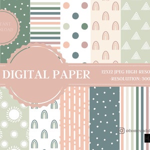 14 Boho Digital Papers, Boho Scrapbook Paper, Boho Backgrounds, Boho Patterns, Commercial Use Digital, Cute Boho