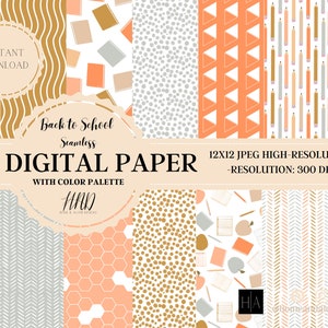 Papeles digitales de regreso a la escuela, papel de álbum de recortes de la escuela, fondos boho, patrones boho, uso comercial digital, boho lindo, papel digital