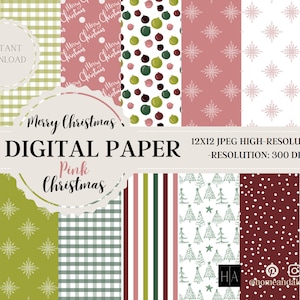 14 Christmas Digital Papers, Christmas Scrapbook Paper, Backgrounds, Christmas Patterns, Commercial Use Digital, Christmas Digital Paper,
