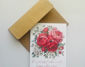 Mother In-law Mother’s Day Cards, Pink Peony Mother’s Day Card, Mother In-law Card, Mother’s Day Cards, Cards with Envelopes, Mother’s Day,