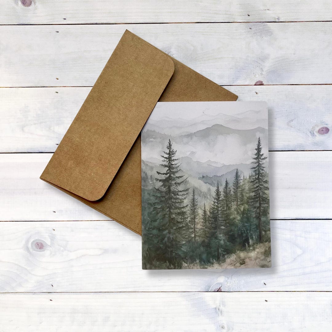 Evergreen Trees Note Cards, Notecards, Blank Cards, Forest Cards ...