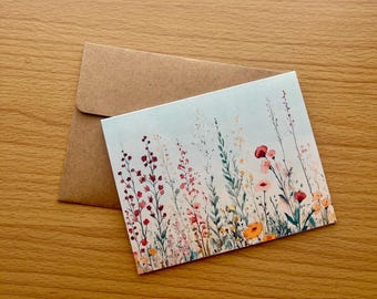 Wildflowers Field Note Cards, Wildflowers Note Cards, Note Cards with Envelopes, Blank Cards, Stationery Cards Set,