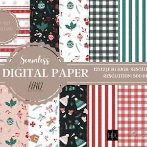 14 Christmas Digital Papers, Christmas Scrapbook Paper, Backgrounds, Christmas Patterns, Commercial Use Digital, Christmas Digital Paper,