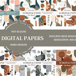 Boho Digital Papers, Boho Scrapbook Paper, Boho Backgrounds, Boho Patterns, Commercial Use Digital, Cute Boho, Mid Century,