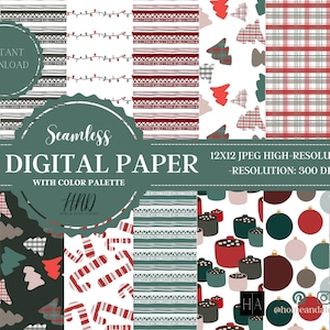 14 Christmas Digital Papers, Christmas Scrapbook Paper, Backgrounds, Christmas Patterns, Commercial Use Digital, Christmas Digital Paper,