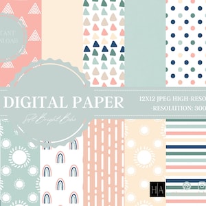 14 Boho Digital Papers, Boho Scrapbook Paper, Boho Backgrounds, Boho Patterns, Commercial Use Digital, Cute Boho