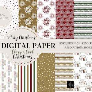 14 Christmas Digital Papers, Christmas Scrapbook Paper, Backgrounds, Christmas Patterns, Commercial Use Digital, Christmas Digital Paper,