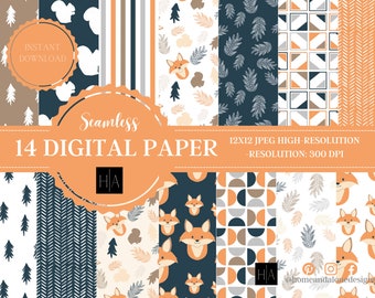 Forest Digital Paper, Forest Nursery Digital Paper, Digital Paper, Fox Digital Paper, Instant Download, Commercial Use